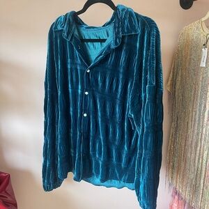 Men's Teal Velvet Button-Up Jacket